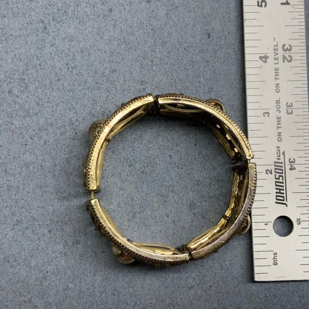 Vintage Stretch Bracelet 7 In Gold Scroll Rhinestone Copper Dome Swirl Bling - Picture 6 of 6